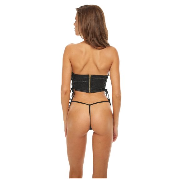 Bombshell - gorset i stringi z krótkim topem - leopard, czarny - M