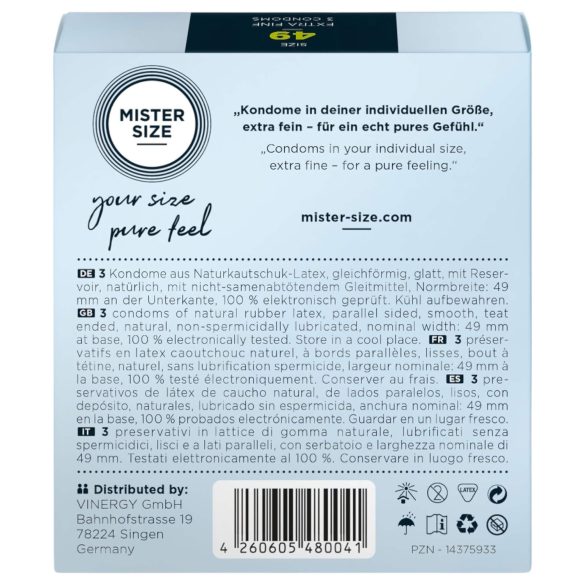 Mister Size - prezerwatywy cienkie - 49mm - 3 sztuki