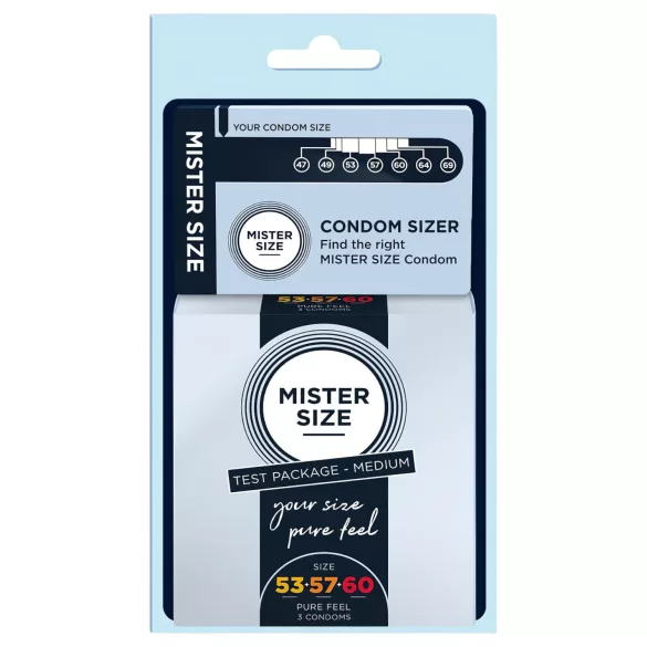 Mister Size - prezerwatywy - zestaw testowy z miarką do penisa - 3 sztuki