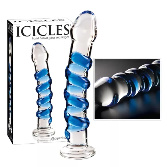 Icicles No. 5 - szklany dildo spiralny - przezroczysty niebieski