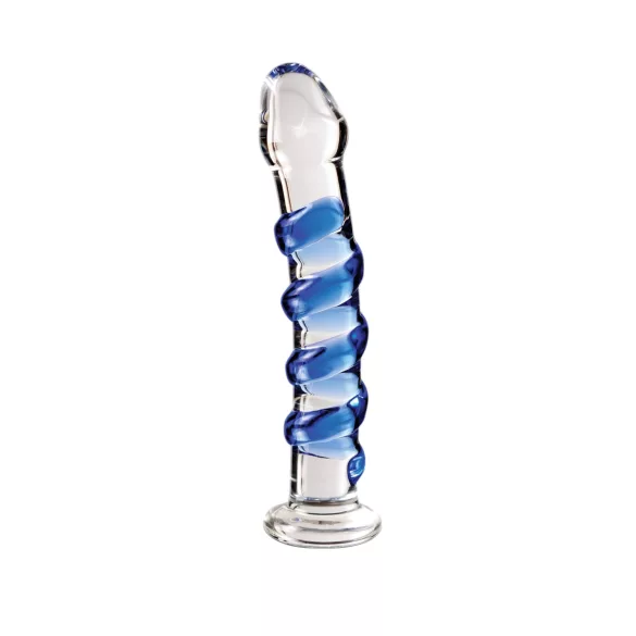 Icicles No. 5 - szklany dildo spiralny - przezroczysty niebieski