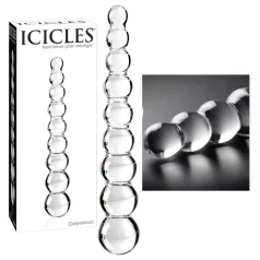 Icicles No. 2 - szklany dildo z kulkami - przezroczysty