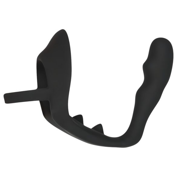 Black Velvets - korek analny z pierścieniem na penisa i jądra - czarny