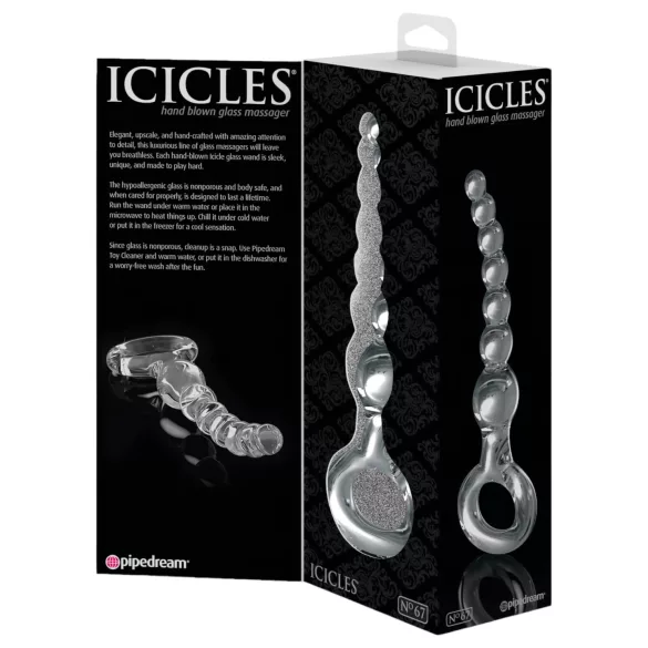 Icicles No. 67 - szklany dildo z kulkami - przezroczysty
