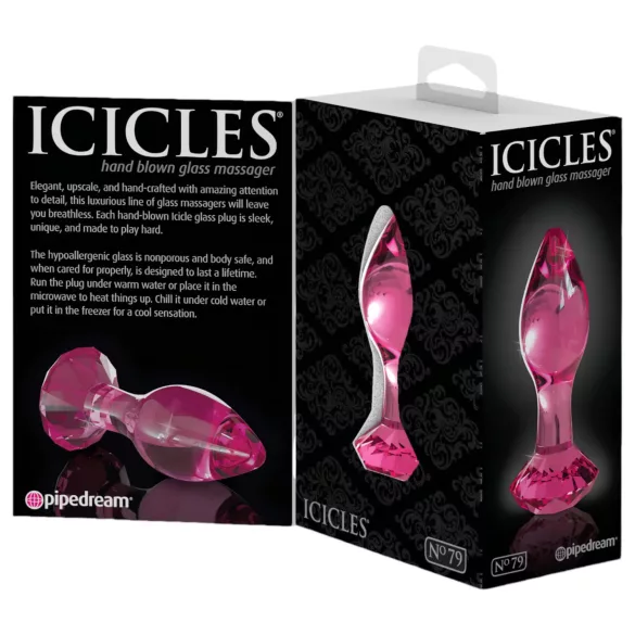 Icicles No. 79 - korek analny szklany stożkowy - różowy