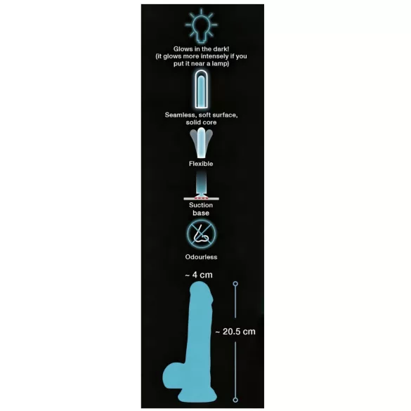You2Toys - dildo z przyssawką - świecący w ciemności - niebieski
