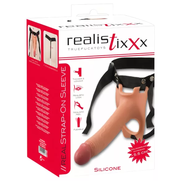 Realistixxx - strap-on - dildo z paskiem, puste w środku - cielisty