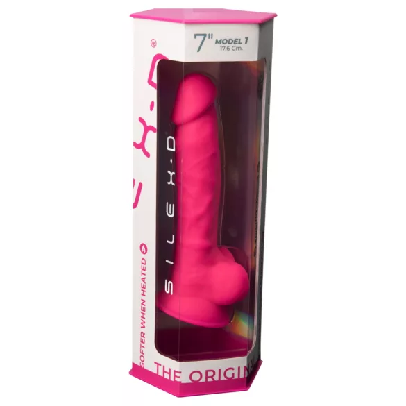 Silexd 7 - dildo z jądrami, na przyssawce - 17,5 cm (różowe)