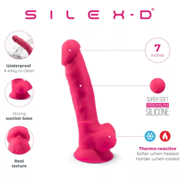 Silexd 7 - dildo z jądrami, na przyssawce - 17,5 cm (różowe)
