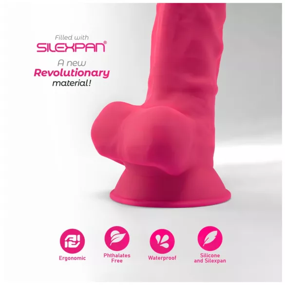 Silexd 7 - dildo z jądrami, na przyssawce - 17,5 cm (różowe)