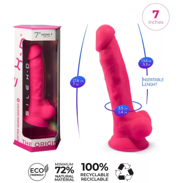 Silexd 7 - dildo z jądrami, na przyssawce - 17,5 cm (różowe)