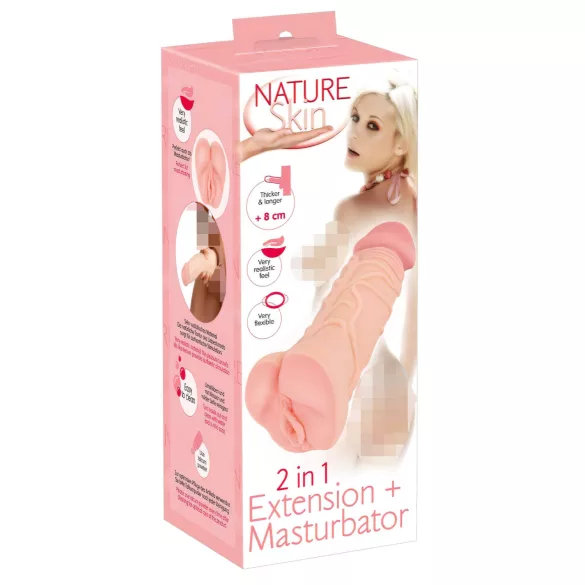 Nature Skin - masturbator i nakładka na penisa 2w1 - realistyczny - beżowy
