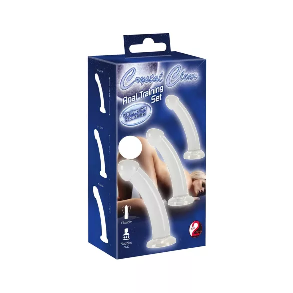 Crystal Clear - zestaw dildo analnych z żołędziem - 3 sztuki - przezroczysty
