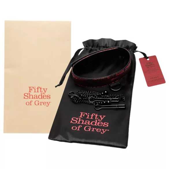 Fifty Shades of Grey - obroża i zaciski na sutki - czarno-czerwone