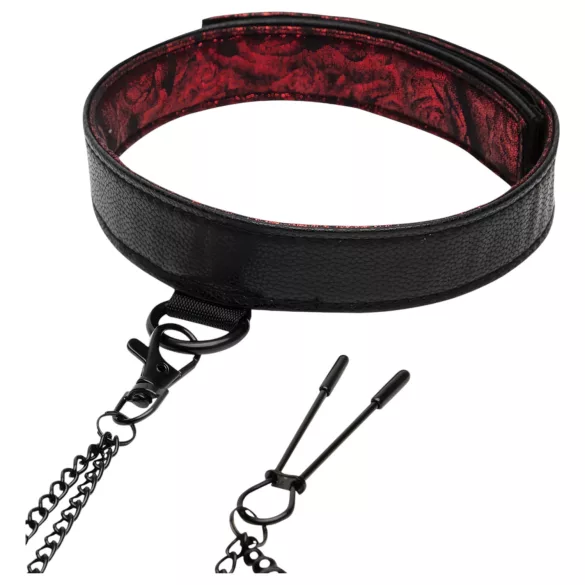 Fifty Shades of Grey - obroża i zaciski na sutki - czarno-czerwone