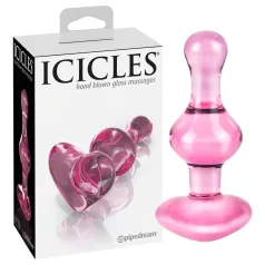 Icicles No. 75 - korek analny szklany serce - różowy