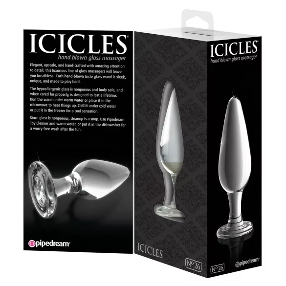 Icicles No. 26 - stożkowy, szklany korek analny (przezroczysty)