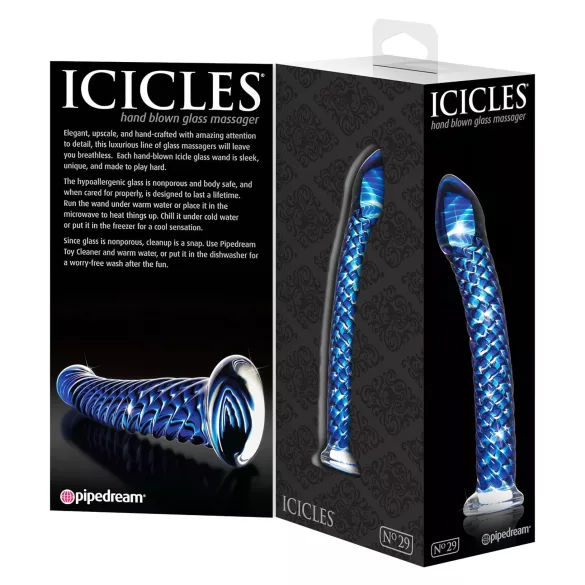 Icicles No. 29 - dildo szklane - spiralny penis - niebieski