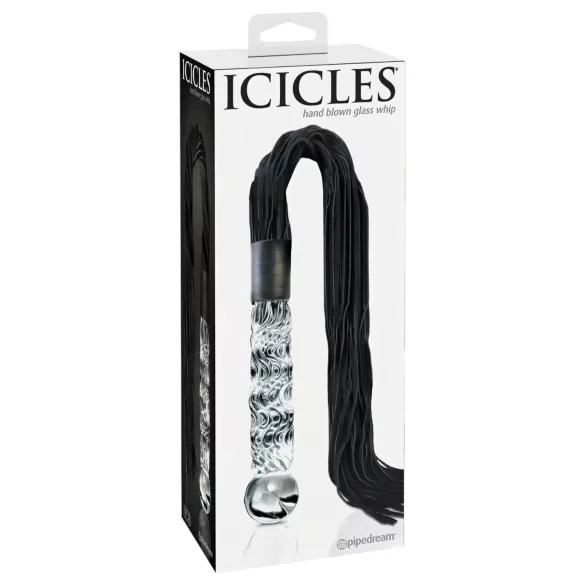 Icicles No. 38 - bicz skórzany i szklane dildo - przezroczysty/czarny