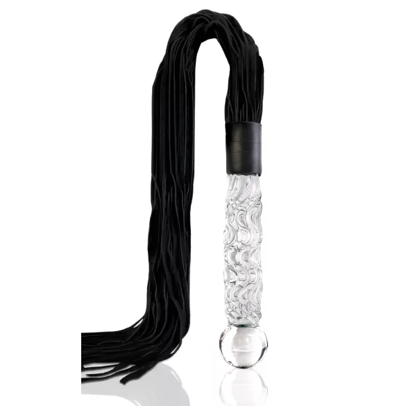 Icicles No. 38 - bicz skórzany i szklane dildo - przezroczysty/czarny