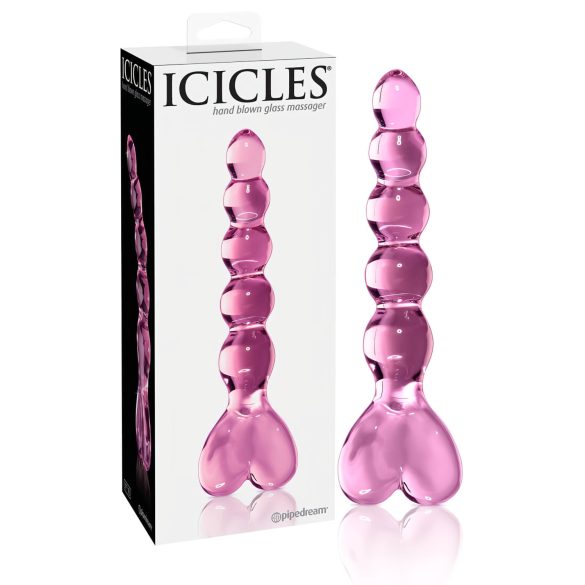 Icicles No. 43 - szklany dildo z sercami i perełkami (różowy)