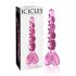 Icicles No. 43 - szklany dildo z sercami i perełkami (różowy)