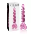 Icicles No. 43 - szklany dildo z perełkami i sercem - różowy