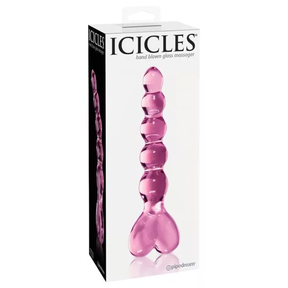 Icicles No. 43 - szklany dildo z perełkami i sercem - różowy