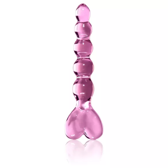 Icicles No. 43 - szklany dildo z perełkami i sercem - różowy