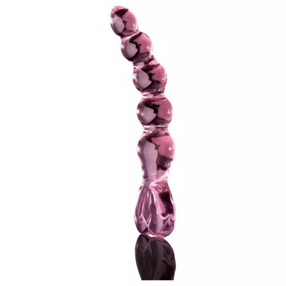 Icicles No. 43 - szklany dildo z perełkami i sercem - różowy