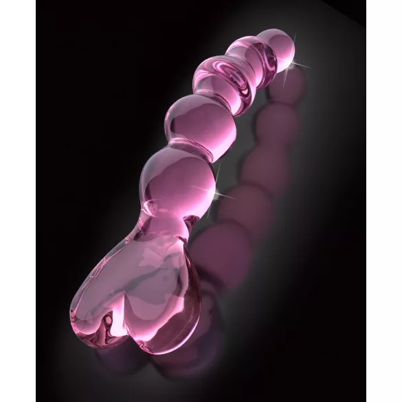 Icicles No. 43 - szklany dildo z perełkami i sercem - różowy