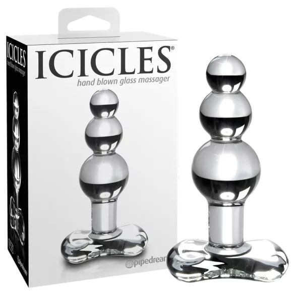Icicles No. 47 - szklany korek analny - potrójna kulka - przezroczysty