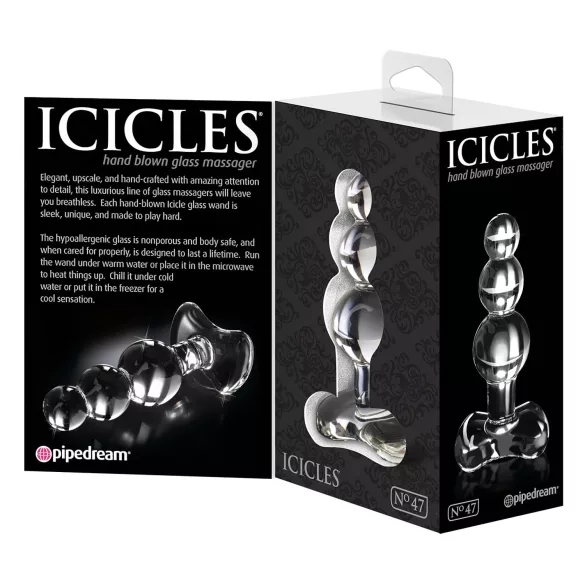 Icicles No. 47 - szklany korek analny - potrójna kulka - przezroczysty