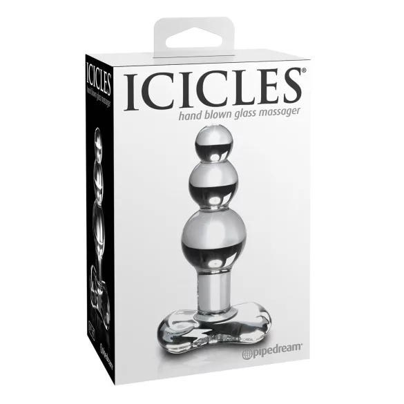 Icicles No. 47 - szklany korek analny - potrójna kulka - przezroczysty