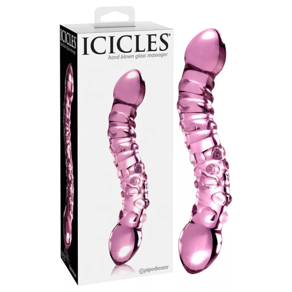 Icicles No. 55 - dildo dwustronne - do punktu G - szkło - różowy