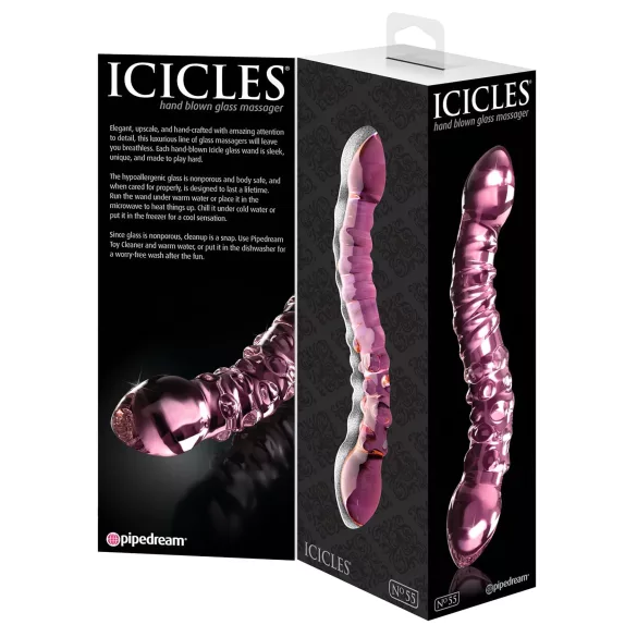 Icicles No. 55 - dildo dwustronne - do punktu G - szkło - różowy