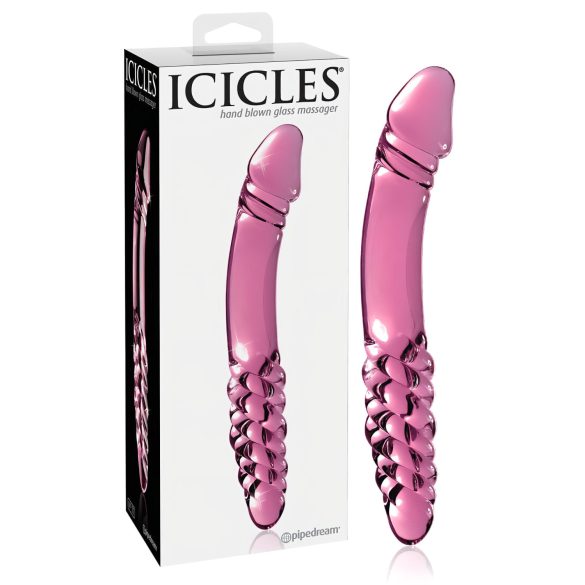 Icicles No. 57 - Dwustronna Szklana Dilda z Penisem (różowa)
