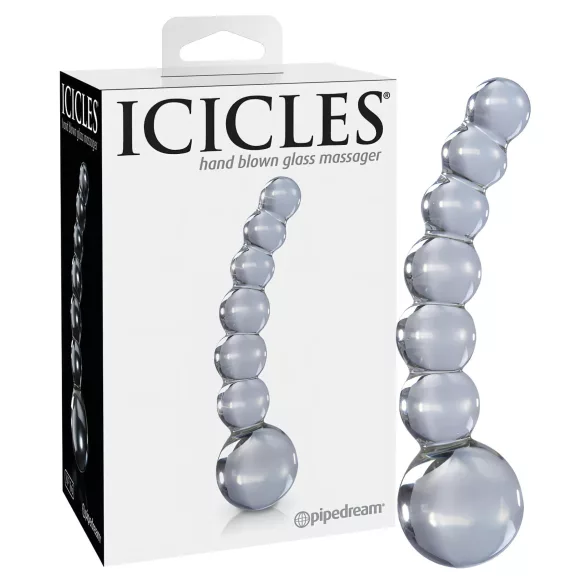 Icicles No. 66 - szklany dildo wygięty z kulkami - przezroczysty