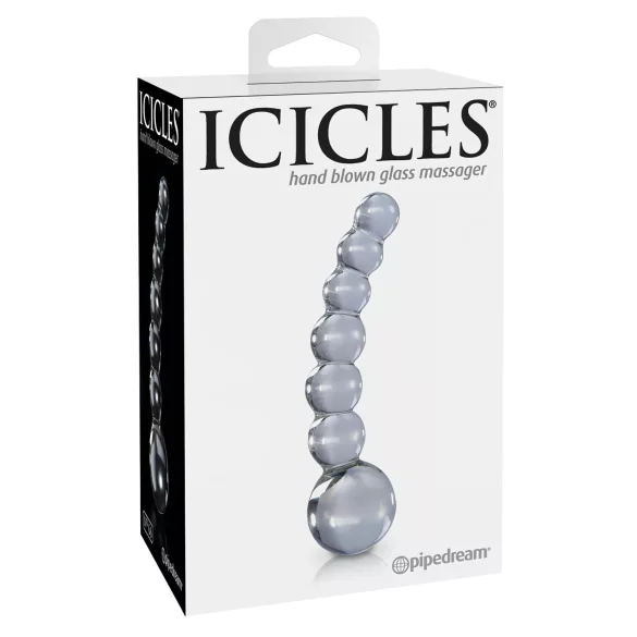 Icicles No. 66 - szklany dildo wygięty z kulkami - przezroczysty