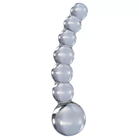 Icicles No. 66 - szklany dildo wygięty z kulkami - przezroczysty
