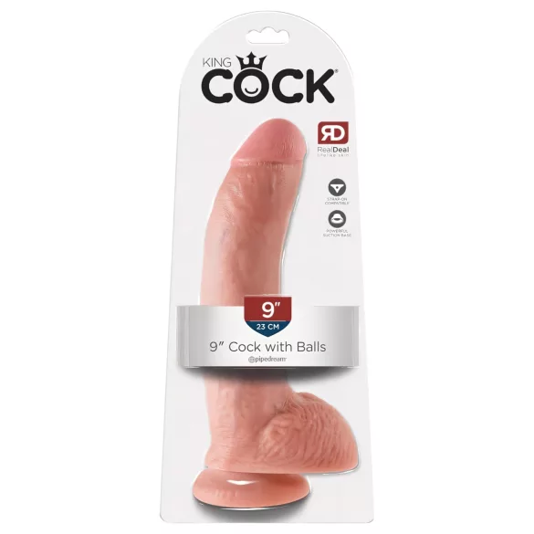 King Cock 9 - duży dildo z jądrami i przyssawką (23 cm, kolor naturalny)