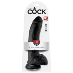 King Cock 9 - dildo z jądrami i przyssawką - czarny 23 cm