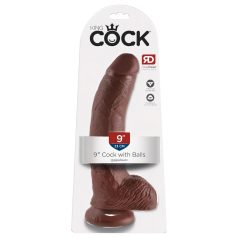   King Cock 9 - dildo z jądrami - z przyssawką - brązowy 23cm