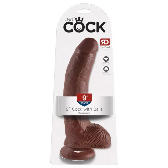 King Cock 9 - dildo z jądrami - z przyssawką - brązowy 23cm