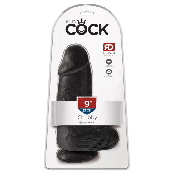 King Cock 9 Chubby - dildo z jądrami i przyssawką - czarny 23 cm
