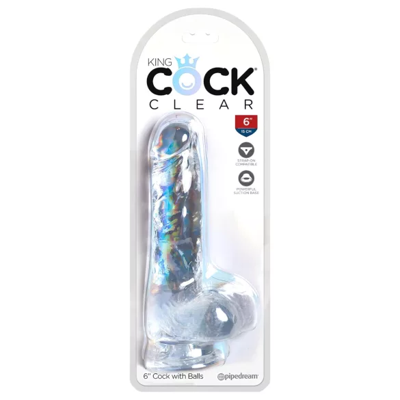 King Cock Clear 6 - dildo z jądrami - przyssawka - 15 cm