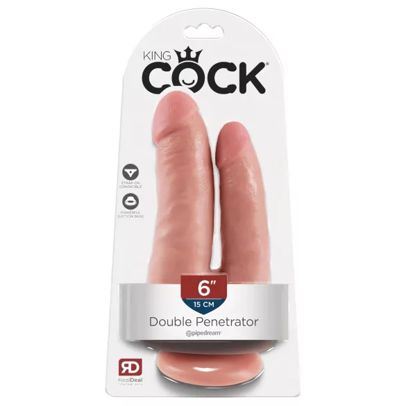King Cock - podwójny realistyczny dildo do penetracji - silikon cielisty