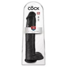 King Cock 15 - dildo z jądrami i przyssawką - czarny 38 cm