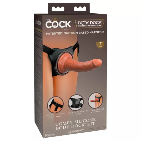 King Cock Elite Comfy - strap-on dildo z uprzężą - ciemny naturalny