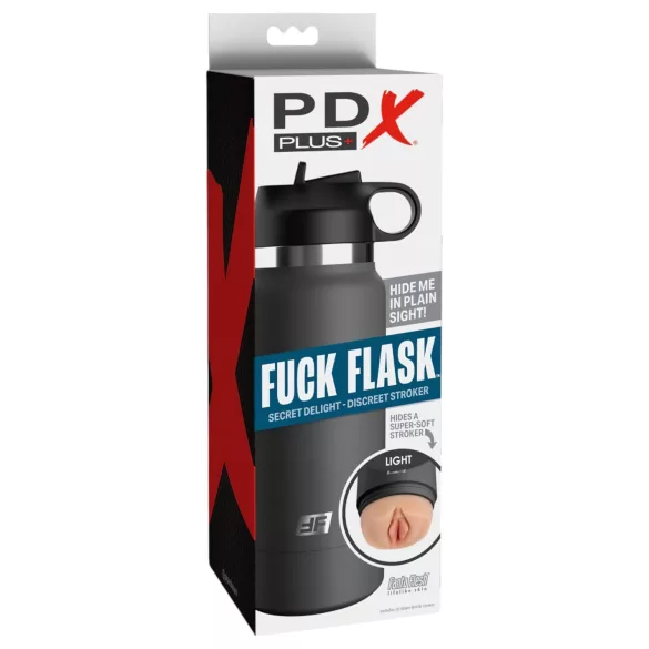 PDX - Fuck Flask Secret Delight - sztuczna pochwa w piersiówce (czarno‑naturalna)